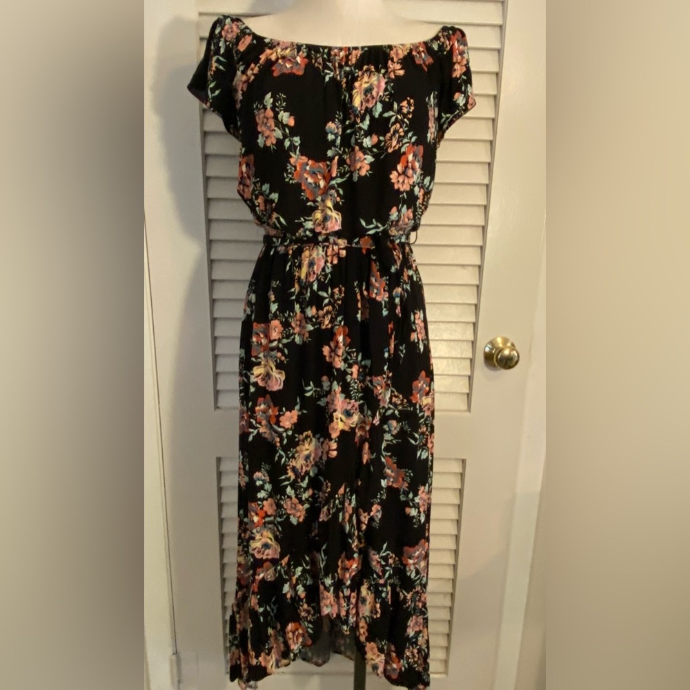 Black Floral print “Xhileration” Faux Wrap Dress- Size XS